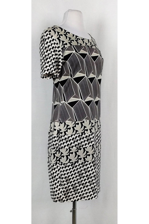 Current Boutique-Diane von Furstenberg - Black, White & Grey Abstract Print Dress Sz 10