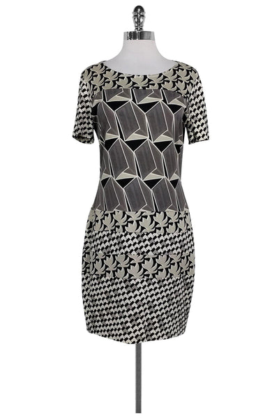 Current Boutique-Diane von Furstenberg - Black, White & Grey Abstract Print Dress Sz 10