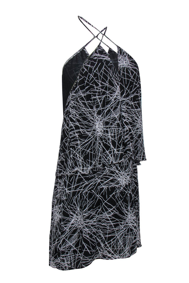 Current Boutique-Diane von Furstenberg - Black & White Halter Tiered Mini Dress Sz P