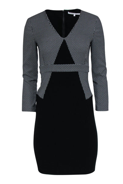 Current Boutique-Diane von Furstenberg - Black & White Long Sleeve Printed Sheath Dress Sz 0