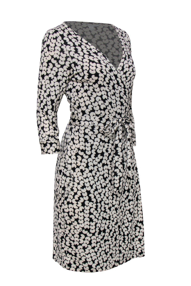 Current Boutique-Diane von Furstenberg - Black & White Pattern Silk Wrap Dress Sz 12