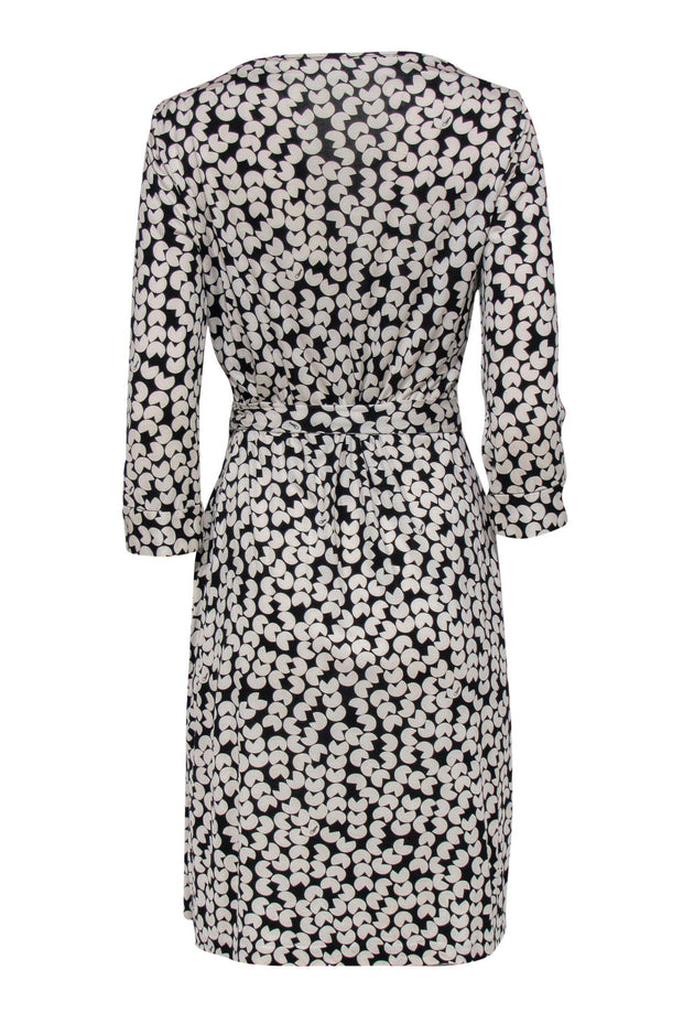 Current Boutique-Diane von Furstenberg - Black & White Pattern Silk Wrap Dress Sz 12