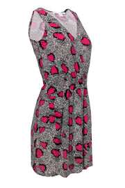 Current Boutique-Diane von Furstenberg - Black, White & Pink Patterned Faux Wrap Dress Sz 0