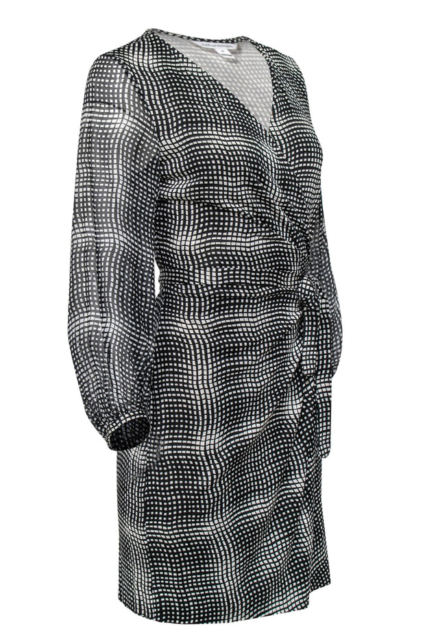 Current Boutique-Diane von Furstenberg - Black & White Plaid Printed Silk Wrap Dress Sz 10