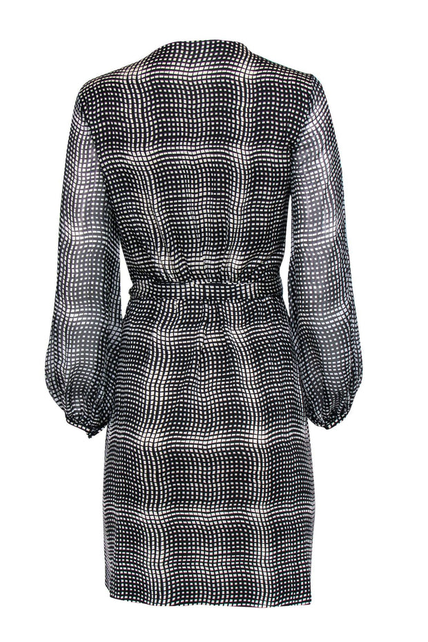 Current Boutique-Diane von Furstenberg - Black & White Plaid Printed Silk Wrap Dress Sz 12
