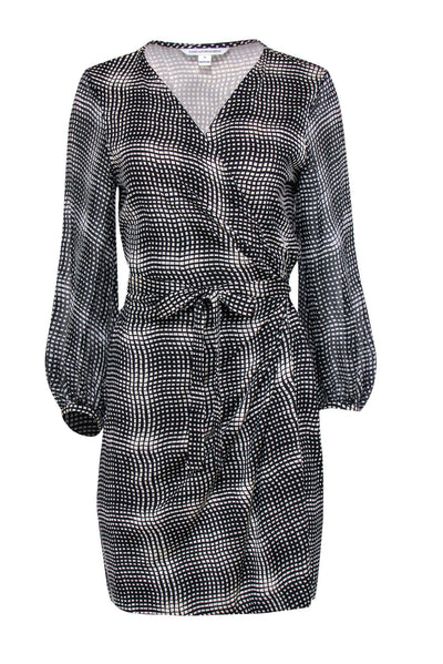 Current Boutique-Diane von Furstenberg - Black & White Plaid Printed Silk Wrap Dress Sz 12