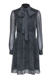 Current Boutique-Diane von Furstenberg - Black & White Polka Dot Fit & Flare Silk Dress w/ Bow Sz 6