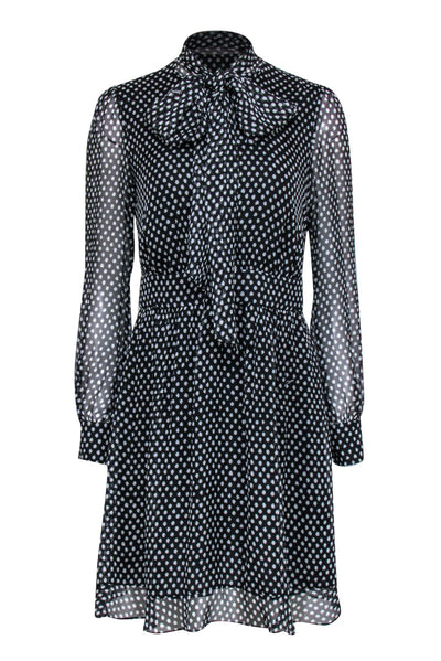 Current Boutique-Diane von Furstenberg - Black & White Polka Dot Fit & Flare Silk Dress w/ Bow Sz 6