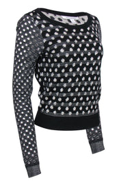 Current Boutique-Diane von Furstenberg - Black & White Polka Dot Sweater w/ Mesh Sleeves & Studded Trim Sz M