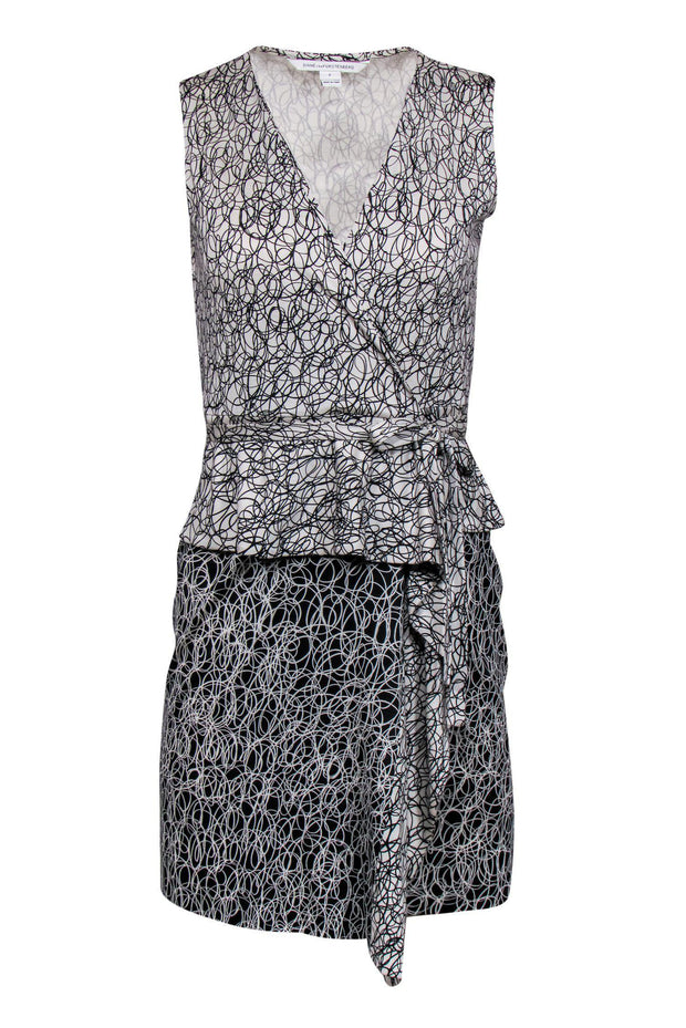Current Boutique-Diane von Furstenberg - Black & White Printed Silk Wrap Dress Sz 2