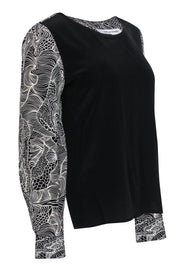 Current Boutique-Diane von Furstenberg - Black & White Silk Blouse w/ Abstract Sleeves Sz 8