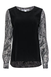 Current Boutique-Diane von Furstenberg - Black & White Silk Blouse w/ Abstract Sleeves Sz 8