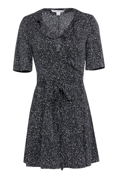 Current Boutique-Diane von Furstenberg - Black & White Spotted Silk Wrap Dress Sz 2