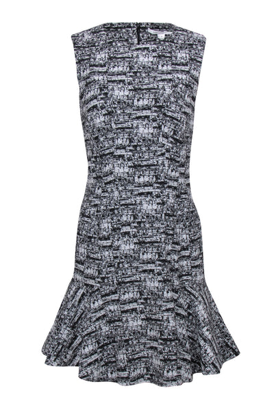 Current Boutique-Diane von Furstenberg - Black & White Textured Printed Flared Hem Dress Sz 6