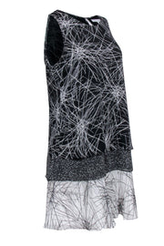 Current Boutique-Diane von Furstenberg - Black & White Tiered Multi-Print Sleeveless Dress Sz M