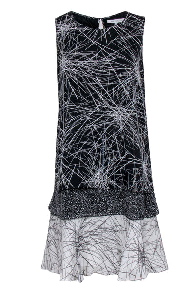 Current Boutique-Diane von Furstenberg - Black & White Tiered Multi-Print Sleeveless Dress Sz M