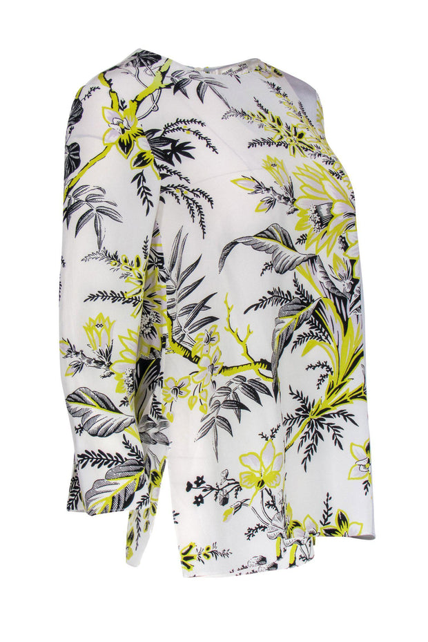 Current Boutique-Diane von Furstenberg - Black, White & Yellow Floral Silk Top Sz 2