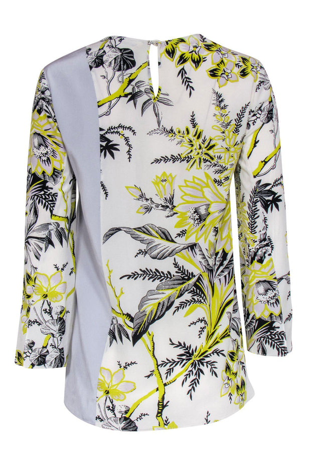 Current Boutique-Diane von Furstenberg - Black, White & Yellow Floral Silk Top Sz 2