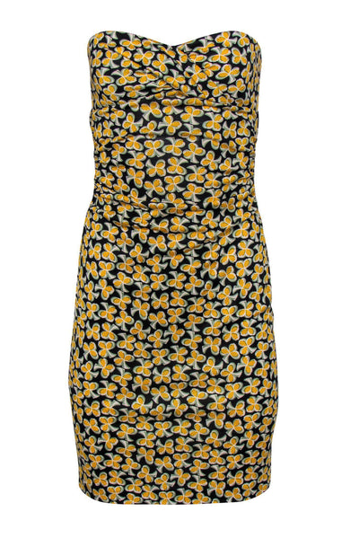 Current Boutique-Diane von Furstenberg - Black & Yellow Leaf Print Sleeveless Dress Sz 4