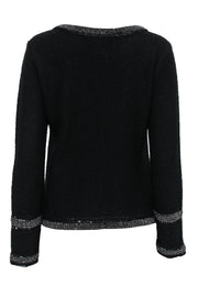 Current Boutique-Diane von Furstenberg - Black Zip-Up Wool Cardigan w/ Lace, Beaded & Sequin Trim Sz M