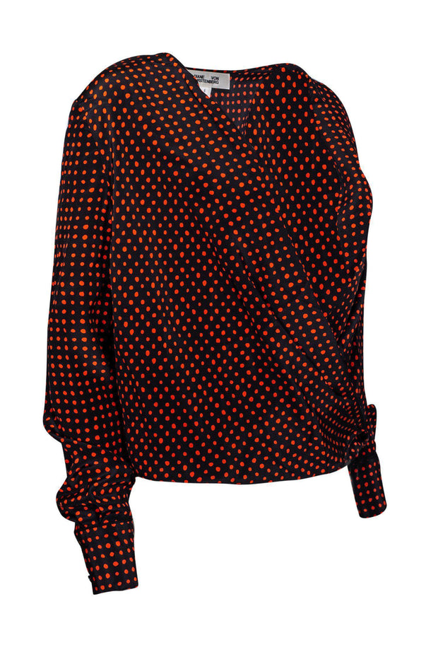 Current Boutique-Diane von Furstenberg - Black w/ Red Polka Dots Blouse Sz 6