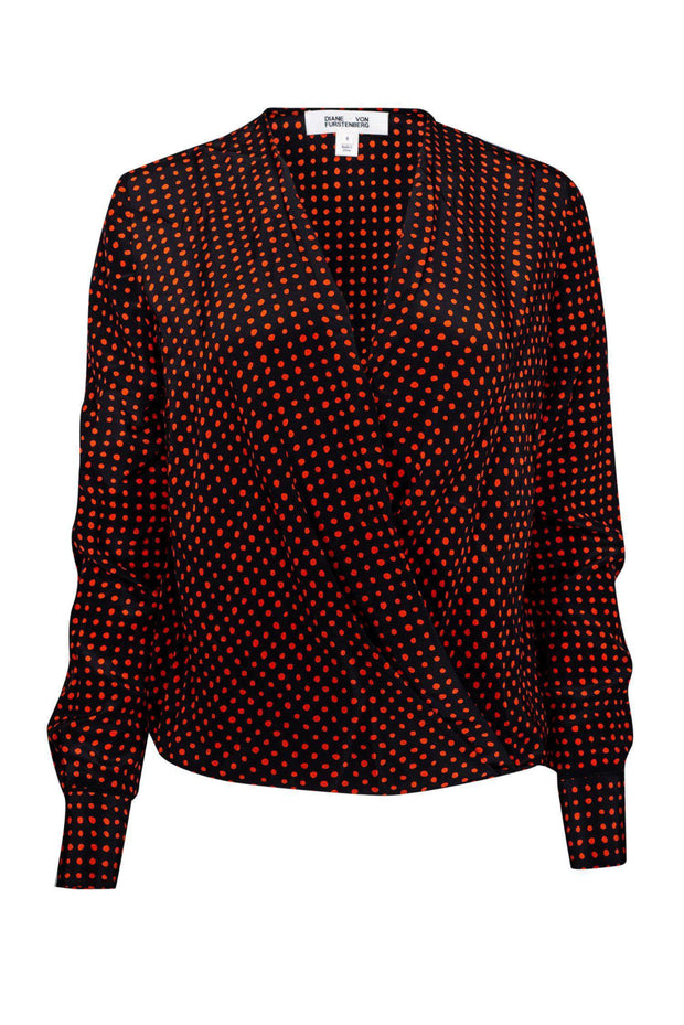 Current Boutique-Diane von Furstenberg - Black w/ Red Polka Dots Blouse Sz 6