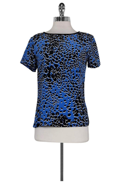 Current Boutique-Diane von Furstenberg - Blue & Black Animal Print Top Sz 6