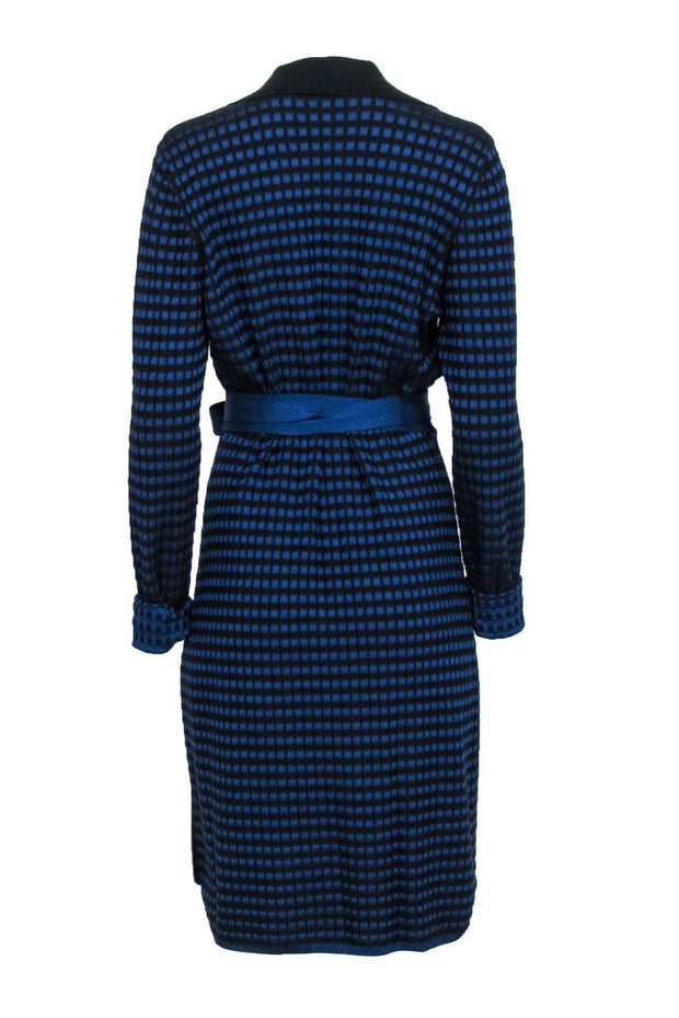 Current Boutique-Diane von Furstenberg - Blue & Black Long Sleeve Wrap Sweater Dress Sz L