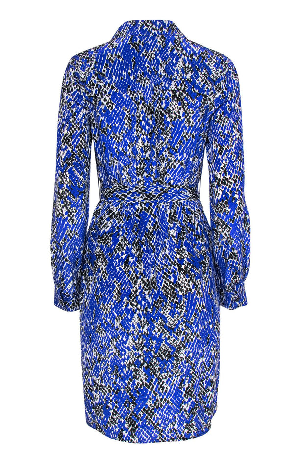 Current Boutique-Diane von Furstenberg - Blue, Black & White Snakeskin Print Silk Shirtdress Sz 6