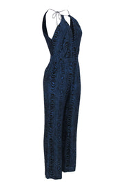 Current Boutique-Diane von Furstenberg - Blue & Black Wood Grain Print Silk Jumpsuit Sz 2