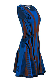 Current Boutique-Diane von Furstenberg - Blue, Brown & Black Patterned Knit Dress Sz M