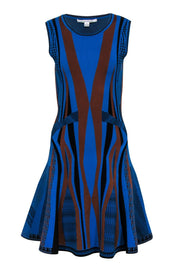 Current Boutique-Diane von Furstenberg - Blue, Brown & Black Patterned Knit Dress Sz M