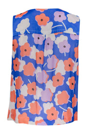 Current Boutique-Diane von Furstenberg - Blue Floral Silk Draped Sleeveless Top Sz 0