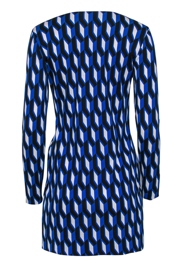 Current Boutique-Diane von Furstenberg - Blue Geometric Printed Shift Dress Sz 4