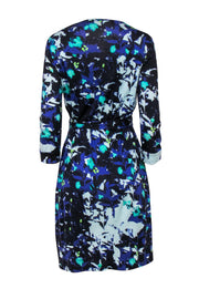 Current Boutique-Diane von Furstenberg - Blue, Green & Black Floral Print Long Sleeve Wrap Dress Sz 10