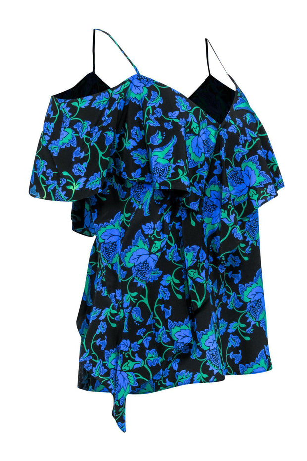 Current Boutique-Diane von Furstenberg - Blue & Green Floral Cold-Shoulder Top Sz M