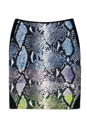 Current Boutique-Diane von Furstenberg - Blue & Green Snakeskin Print Pencil Skirt w/ Black Back Sz 6