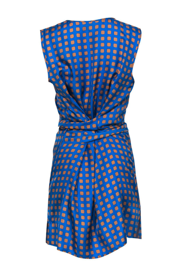 Current Boutique-Diane von Furstenberg - Blue & Orange Square Print Faux Wrap Dress Sz M