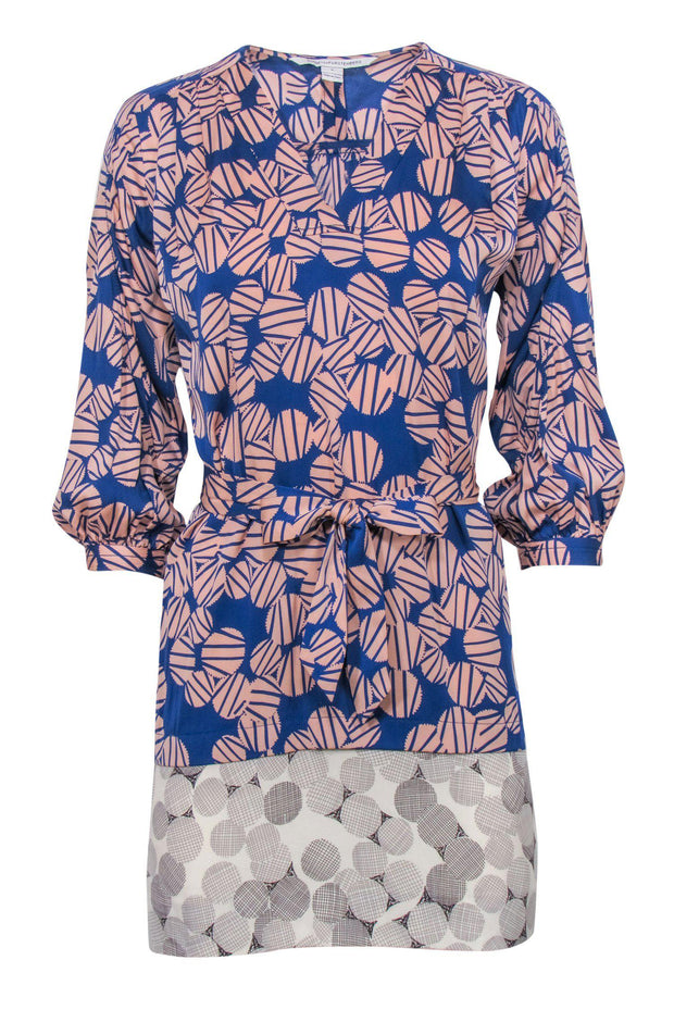Current Boutique-Diane von Furstenberg - Blue & Pink Patterned Silk Blend Dress Sz 0