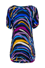 Current Boutique-Diane von Furstenberg - Blue, Purple, Yellow & White Printed Silk Shift Dress Sz 0