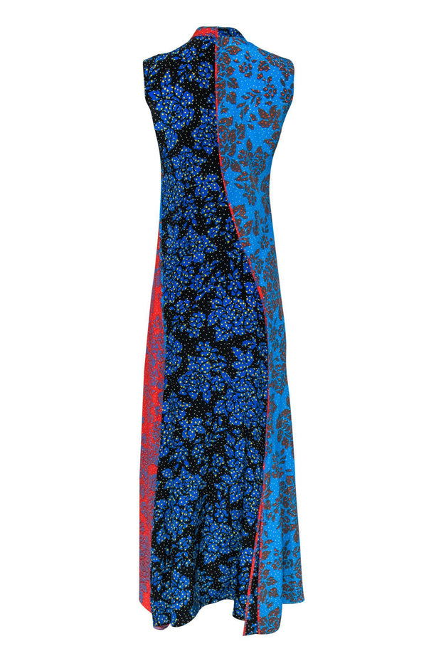 Current Boutique-Diane von Furstenberg - Blue & Red Printed Floral Polka Dot Maxi Dress Sz 6