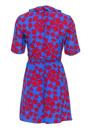Current Boutique-Diane von Furstenberg - Blue & Red Silk Wrap Dress w/ Abstract Damask Pattern Sz 0