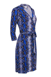 Current Boutique-Diane von Furstenberg - Blue Snakeskin Printed Silk Wrap Dress Sz 10