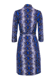 Current Boutique-Diane von Furstenberg - Blue Snakeskin Printed Silk Wrap Dress Sz 10