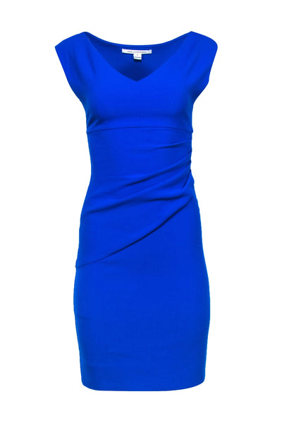 Current Boutique-Diane von Furstenberg - Blue V-Neck Gathered-Waist Sheath Dress Sz 0