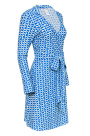 Current Boutique-Diane von Furstenberg - Blue & White Circle Print Long Sleeve Silk Wrap Dress Sz 2
