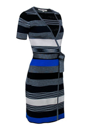 Current Boutique-Diane von Furstenberg - Blue & White Striped Short Sleeve Wrap Dress Sz XS