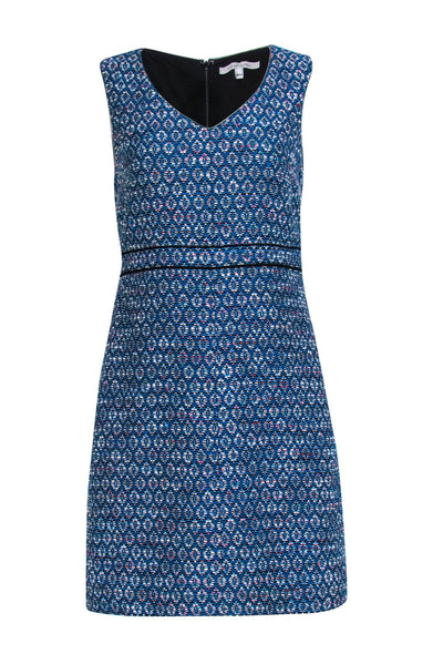 Current Boutique-Diane von Furstenberg - Blue & White Tweed Midi Shift Dress Sz 6