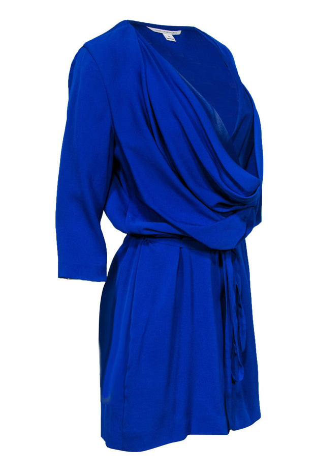 Current Boutique-Diane von Furstenberg - Bright Blue Draped Three-Quarter Sleeve Dress Sz 8