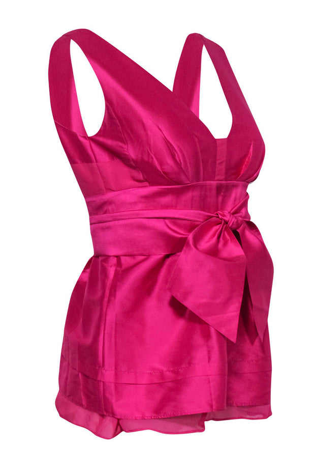 Current Boutique-Diane von Furstenberg - Bright Pink Silk Plunge Blouse Sz 2